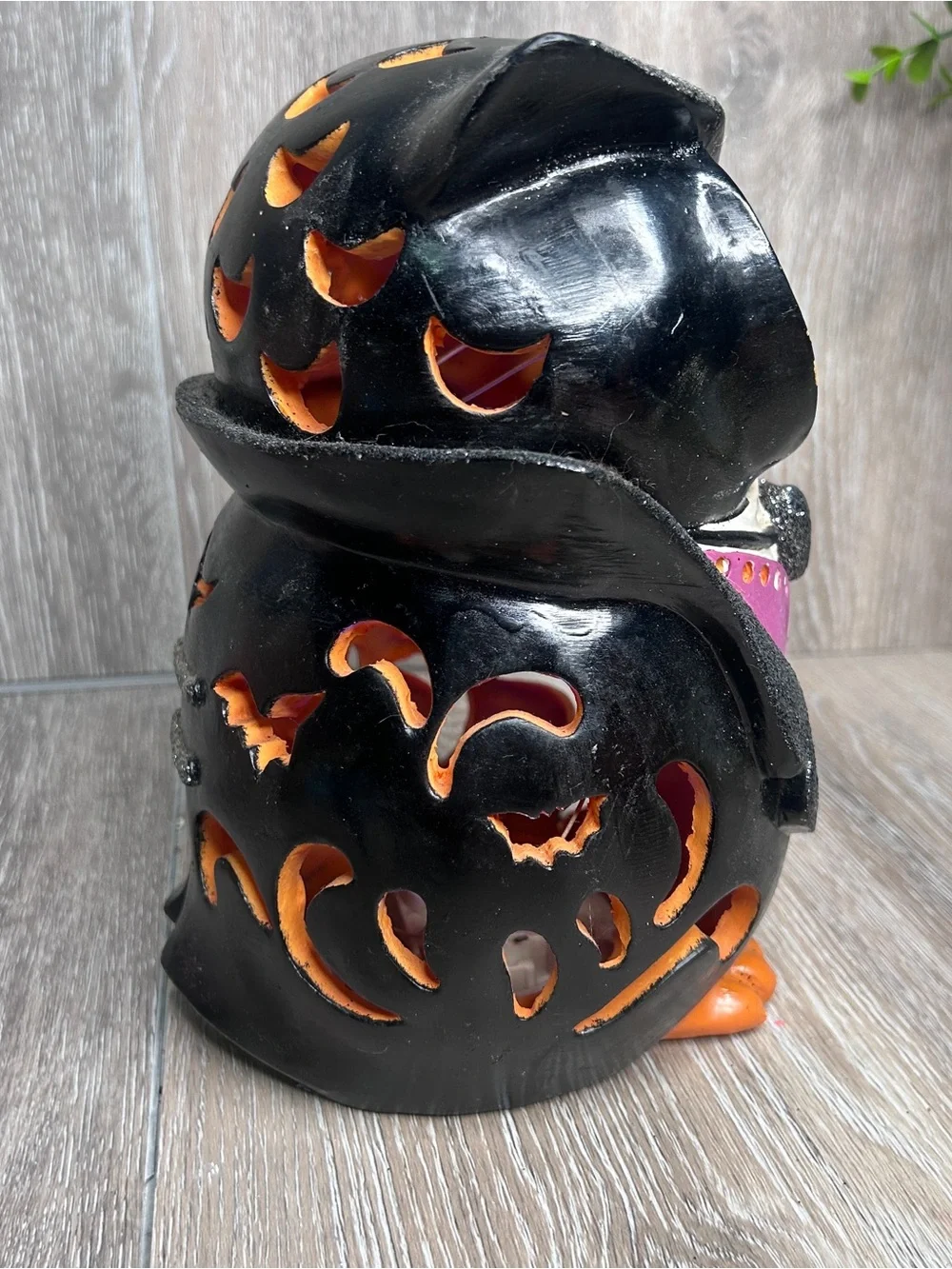 Cracker Barrel Halloween LED Color Changing Ceramic Owl Tuxedo Decor Light